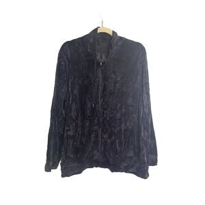 Talbots Womens Full Zip Velvet Velour Jacket Mock Neck Stretch Purple Size‎ 1X